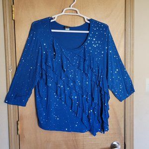 💚Salon Studio 2X Blouse Top  Blue Sequin